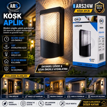 IP66 50.000 Saat Led Ömrü 22W Köşk Led Aplik Duvar Lambası ARS-348955