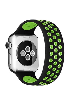Apple Watch 38mm Ayarlı Delikli Silikon Kordon - Siyah-Yeşil
