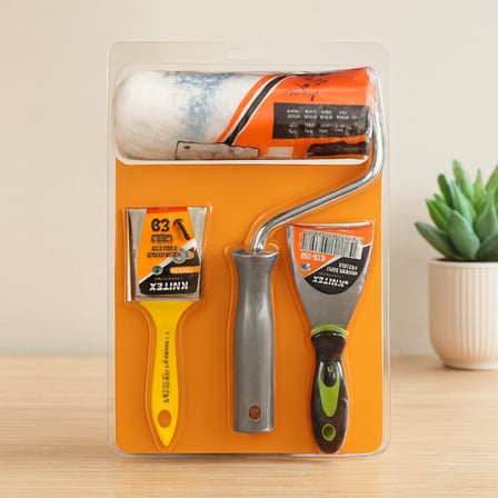 3 Parça Boyacı Seti - Spatula, Kestirme Fırça, 20 cm Boya Rulo