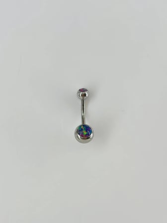 Koyu Hologram Taş Detaylı Göbek Piercing - Pg0051