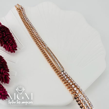 Rose Zirkon Taşlı Pirinç Bileklikler 19 Cm - Kbl0068