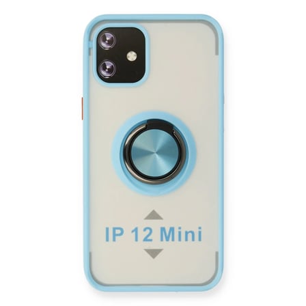 iPhone 12 Kılıf Montreal Yüzüklü Silikon Kapak - Buz Mavi