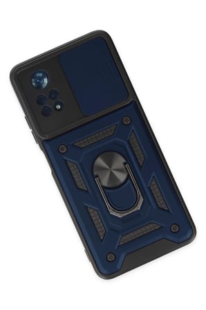 Xiaomi Poco X4 Pro 5G Kılıf Pars Lens Yüzüklü Silikon - Lacivert