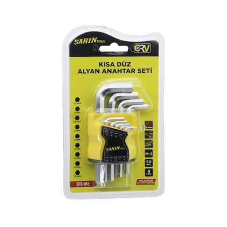 Alyan Anahtar Seti 9 Parça Kısa Düz (1.5–10 mm)