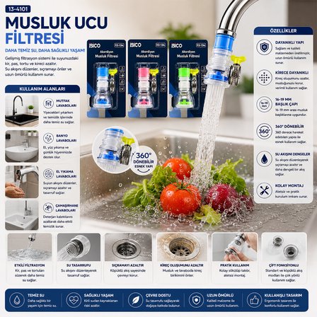 12 Adet Musluk Ucu Filtresi 2 Katmanlı - Taşlı - Pervaneli 360° 16-19MM Tüm Musluklara