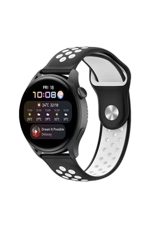 Watch 22mm Spor Delikli Kordon - Siyah-Beyaz