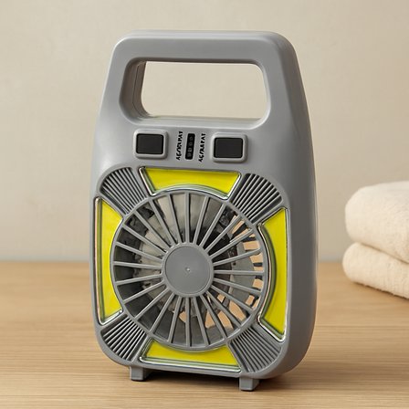 USB Şarjlı 2in1 Mini Fan ve Fener 10W – 2 Kademe, Su Geçirmez, Taşınabilir