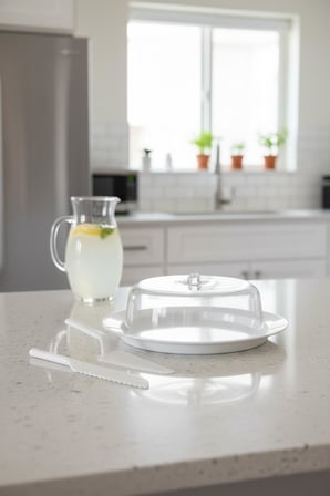 Saklama Kabı Akrilik Beyaz Kek Fanusu ve Servis Seti 33 x 39 x 14 cm