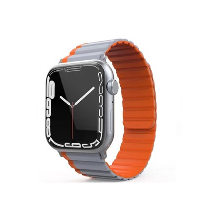 Apple Uyumlu Watch 42mm Mo-wb1 Çift Renk Mıknatıslı Silikon Kordon (saat Değildir) - Gri-turuncu