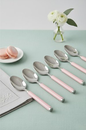 6’lı Paslanmaz Çelik Tatlı Kaşığı Seti Somon Pembe Saplı 15 cm