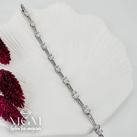Rodyum Zirkon Taşlı Pirinç Bileklikler 17+2 Cm - Kbl0062