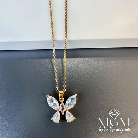 Zirkon Taşlı Zincir Çelik Uç Kısmı Pirinç Kolyeler 40 + 5 Cm Uzatma Payı - Kl0138
