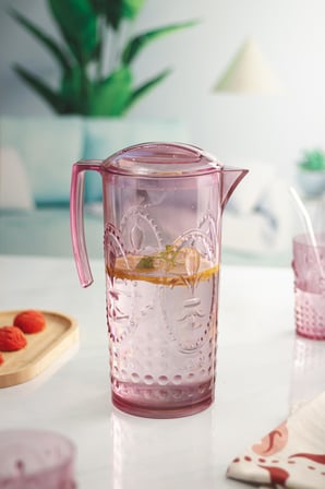Sürahi, Karaf Akrilik Mürdüm Sürahi 2,3 lt Ve 6'lı & Su Meşrubat Kahve Yanı Bardağı 400 ml Seti (
