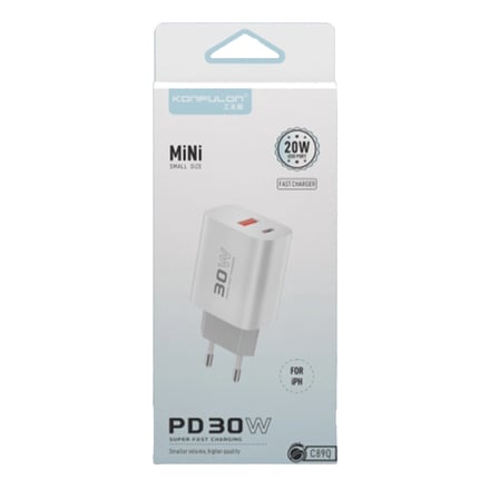 C89Q 1 Adet 30w Type-c Ve 1 Adet 22.5w Usb Çıkışlı Ekstra Dl48 1m Usb To Lightning Kablolu Pd Şarj Cihazı - Beyaz