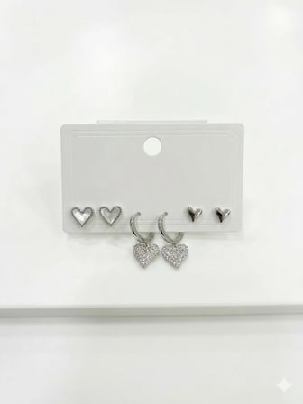 Sallantılı Kalp Detaylı Altılı Küpe - Kp00636