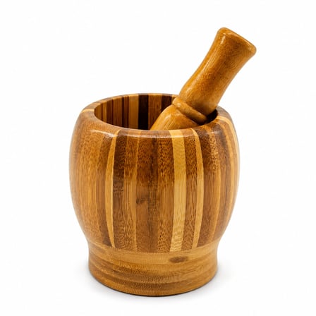 Ahşap Bambu - Çizgili Havan Sarımsak Dövecek Ç: 8CM--D: 7CM--Y:10.5CM Fileli Ambalaj