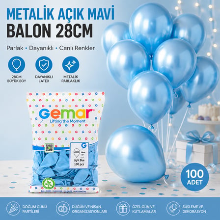 Metalik - Açık Mavi Balon 11 Inc - 28CM - 100PCS