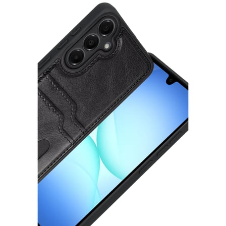 Samsung Galaxy A17 5G Sara Kartvizitli Deri Kılıf - Siyah