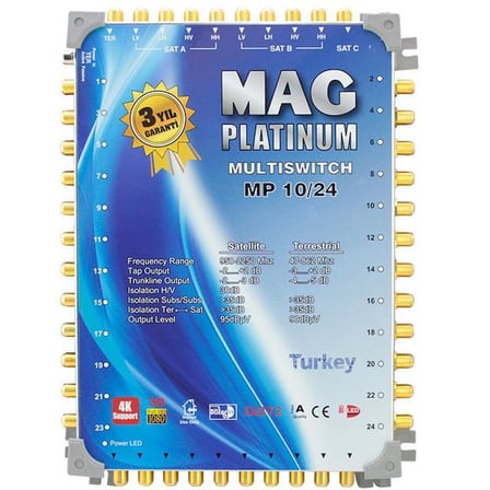 MAG Platinum MP 10/24 Multiswitch - 10 Giriş 24 Çıkışlı Merkezi Uydu Santrali Hybrid 4K ve 3D Destekli