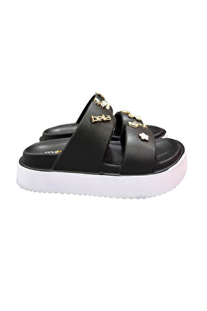 Akınalbella Aksesuarlı Günlük Çift Bantlı Kadın Terlik 