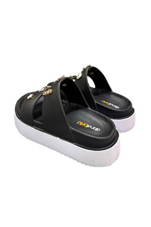 Akınalbella Aksesuarlı Günlük Çift Bantlı Kadın Terlik 