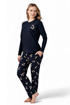 Arnetta %100 Pamuk Geyik Desen Kadın Pijama Takım