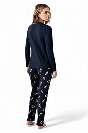 Arnetta %100 Pamuk Geyik Desen Kadın Pijama Takım