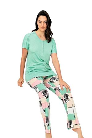 Bludream Düğmeli Viskon Büyük Beden Kadın Pijama Takım