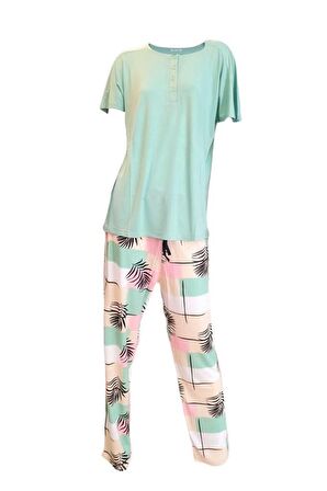 Bludream Düğmeli Viskon Büyük Beden Kadın Pijama Takım