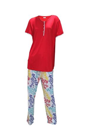 Bludream Düğmeli Viskon Büyük Beden Kadın Pijama Takım
