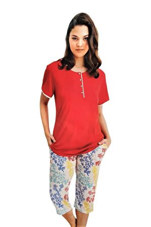 Bludream Battal Viskon Kısa Kol Büyük Beden Kadın Kapri Takım