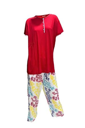 Bludream Battal Viskon Kısa Kol Büyük Beden Kadın Kapri Takım