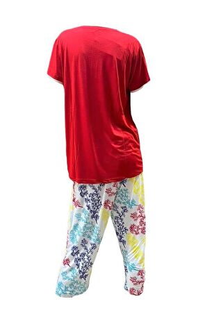 Bludream Battal Viskon Kısa Kol Büyük Beden Kadın Kapri Takım