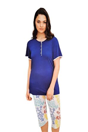 Bludream Battal Viskon Kısa Kol Büyük Beden Kadın Kapri Takım