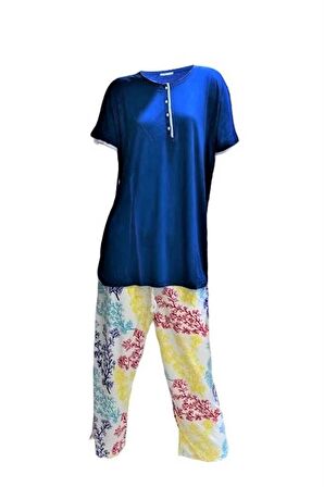 Bludream Battal Viskon Kısa Kol Büyük Beden Kadın Kapri Takım