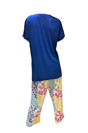 Bludream Battal Viskon Kısa Kol Büyük Beden Kadın Kapri Takım