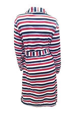 Ciciten 23C08 Çizgili Cepli Kışlık Uzun Polar Kadın Sabahlık 