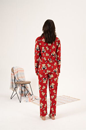 Estiva Desenli Önden Düğmeli Süet Kadın Pijama Takım