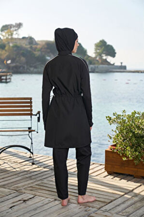 Estiva Biyeli Eldiven Detaylı Fermuarlı Tam Kapalı Tesettür Mayo