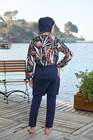 Estiva Dijital Baskı Croplu Dokuma Tam Kapalı Tesettür Mayo