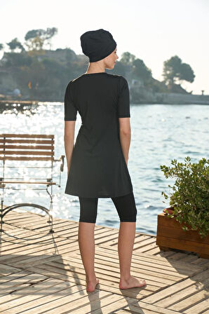 Estiva Düz Boneli Likralı Taytlı Yarım Kol Taytlı Mayo 