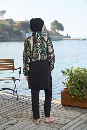 Estiva Dijital Baskı Croplu Dokuma Tam Kapalı Tesettür Mayo