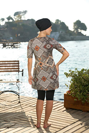 Estiva Dijital Baskı Boneli Yarım Kol Taytlı Mayo 