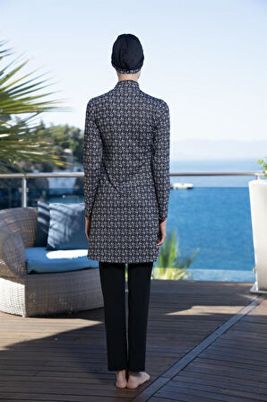 Estiva Boneli Dijital Baskı Boneli Tam Kapalı Tesettür Mayo