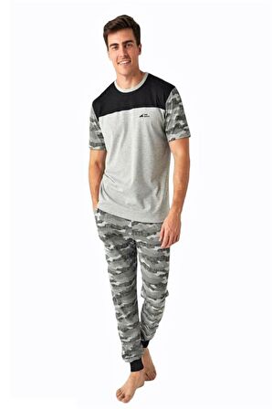 Kamuflaj Paçası Lastikli Erkek Pijama Takım Siyah-S