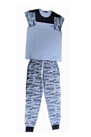 Kamuflaj Paçası Lastikli Erkek Pijama Takım Siyah-S