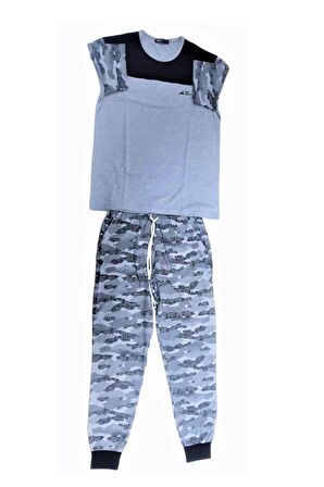 Kamuflaj Paçası Lastikli Erkek Pijama Takım Siyah-2XL