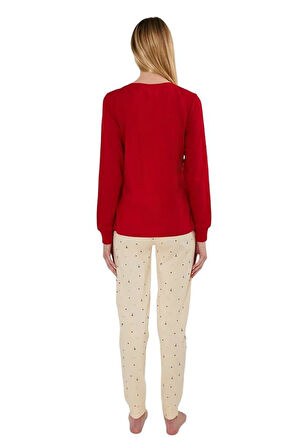 Pierre Cardin V Yaka Uzun Kol %100 Pamuk Bayan Pijama Takım