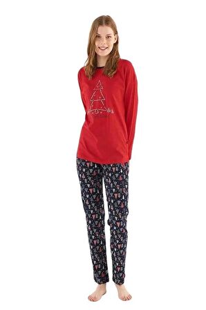 . Sıfır Yaka Pamuklu Kışlık Bayan Pijama Takım