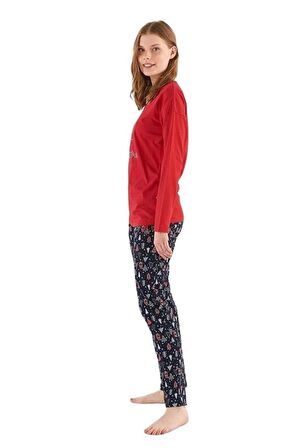 . Sıfır Yaka Pamuklu Kışlık Bayan Pijama Takım